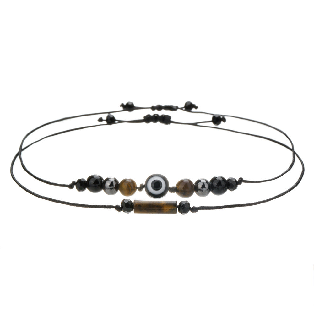 Minimalist Handmade Cylindrical Beaded Stone Bracelet with Rose Quartz Tiger Eye Hematite and Black Agate for Unisex