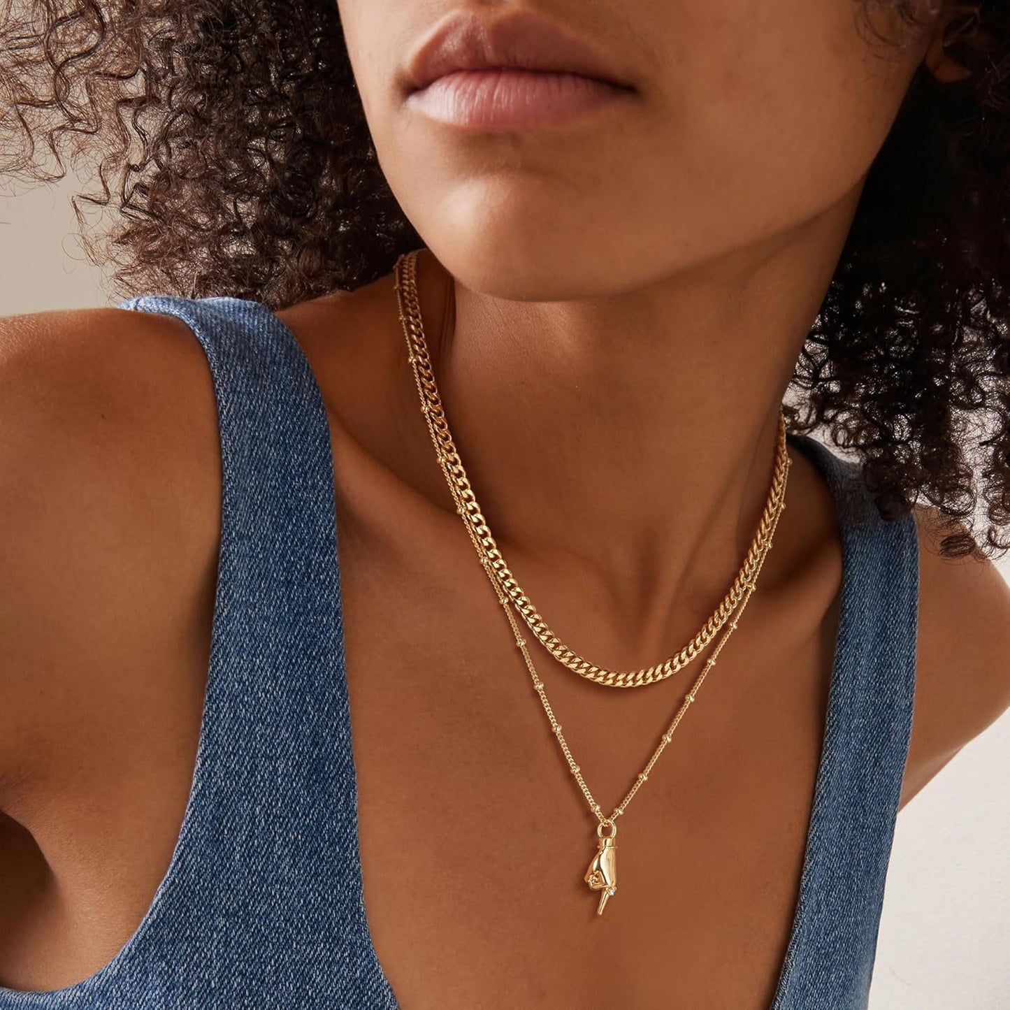 Punk 14K Gold Plated Brass Round Geometric Rhinestone Cuban Link Chain Necklace for Women