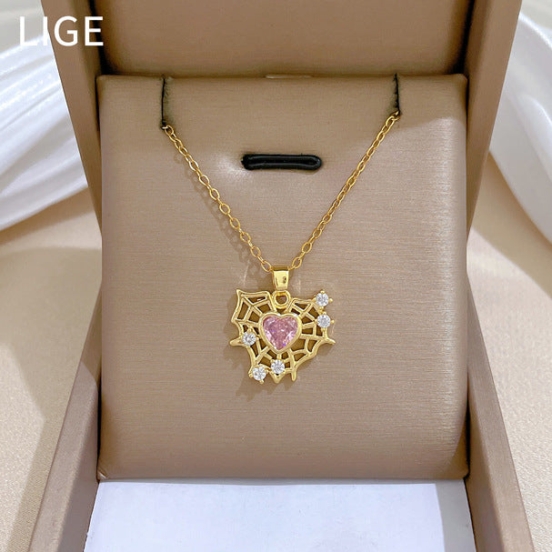 Collana da Donna Minimalista con Ciondolo a Cuore Vuoto, Catena in Acciaio Inossidabile con Accenti di Strass, Elegante Gioiello per Clavicole