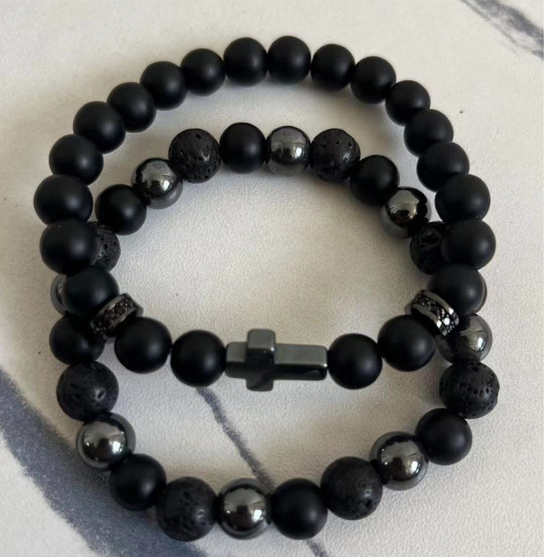Unisex Geometric Alloy Bracelet Set with Tiger Eye, Green Aventurine and Red Agate Beads