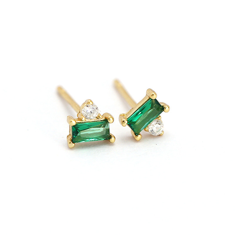 Minimalist 925 Sterling Silver Square Cubic Zirconia Stud Earrings for Women