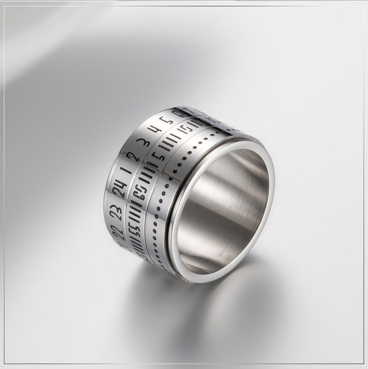 Titanium Steel Rotating Arabic Numeral Ring for Men