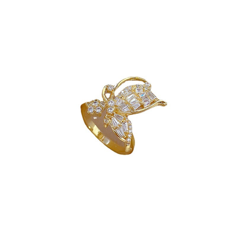 Butterfly Bowknot Rhinestone Adjustable Ring in Brass with Plated Finish for Women Minimalist Japanese Style Fashion Jewelry