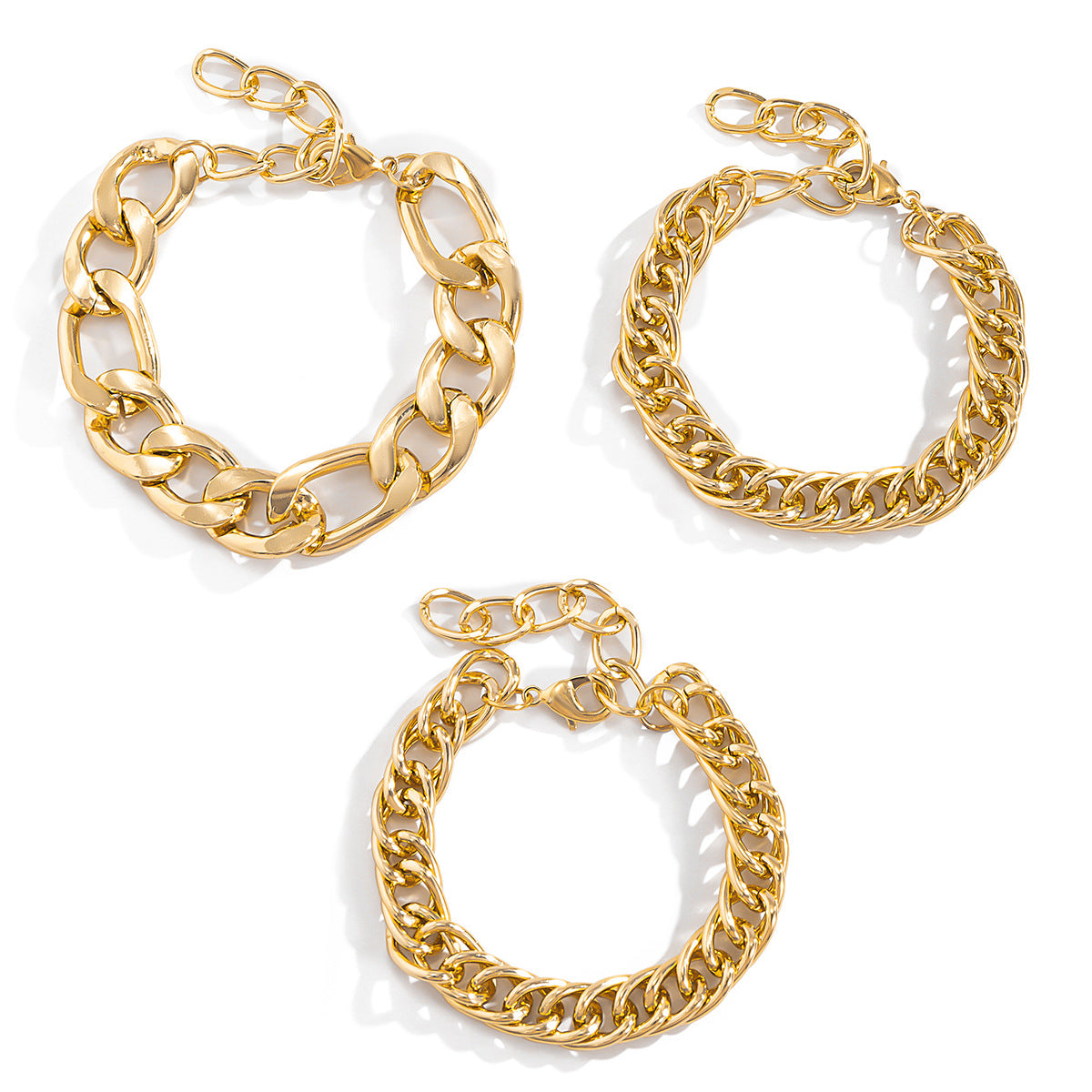 Set di bracciali da donna in alluminio geometrico stile punk con finitura galvanizzata e design a catena a doppia trama