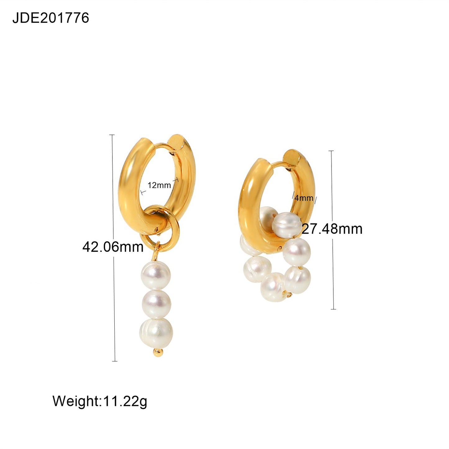 Fashionable Geometric 18K Gold Plated Stainless Steel Pearl Hoop Earrings for Women
