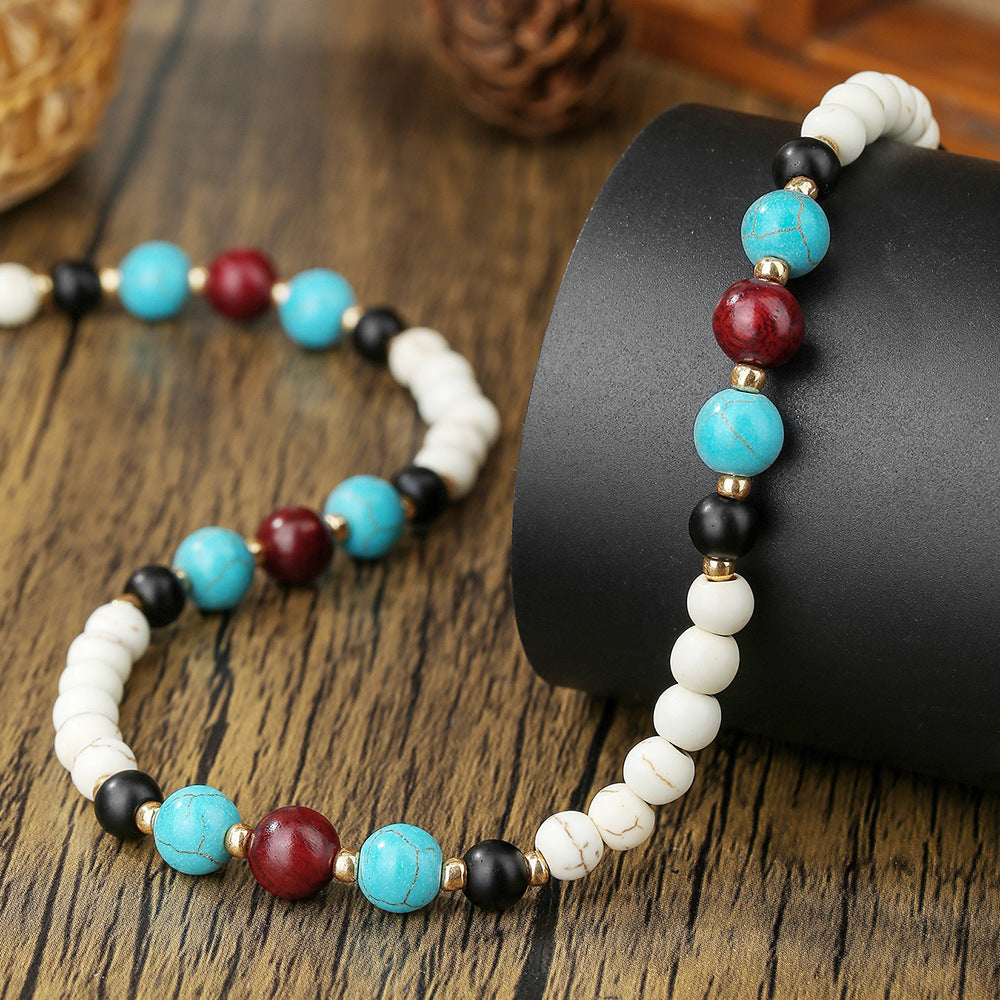 Bohemian Geometric Wood and Turquoise Beaded Cable Chain Necklace for Unisex
