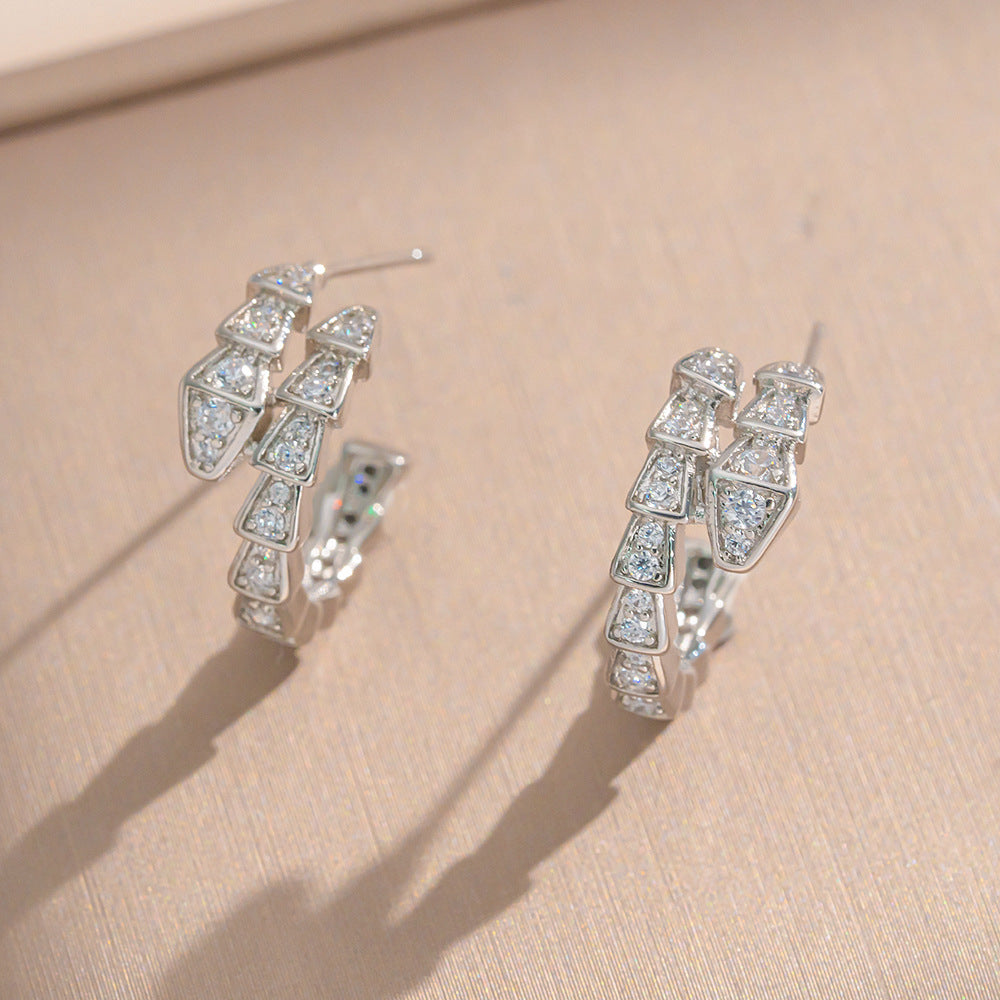 Orecchini di lusso minimalisti in rame a forma di serpente con intarsi in zircone, set di gioielli di moda regolabili per donne e uomini