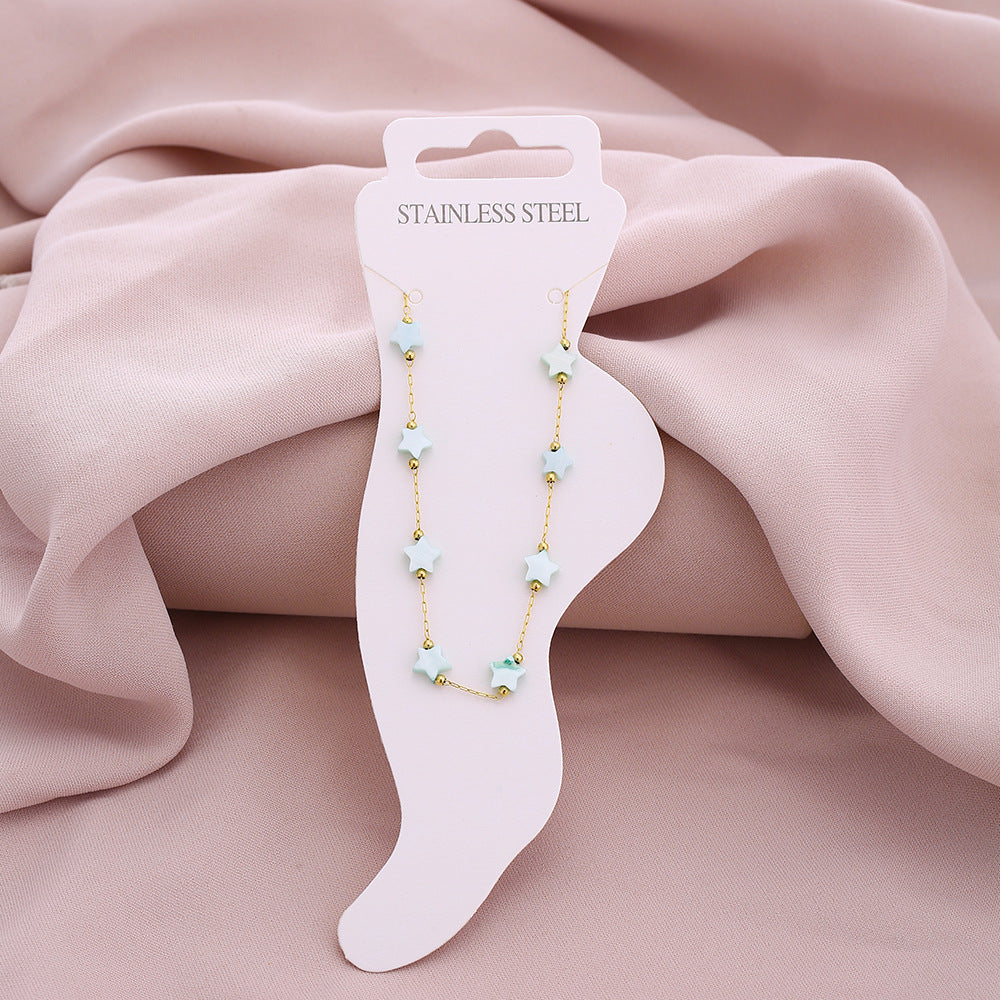 Tobillera geométrica de concha de moda para mujer hecha de acero de titanio Elegante accesorio de verano