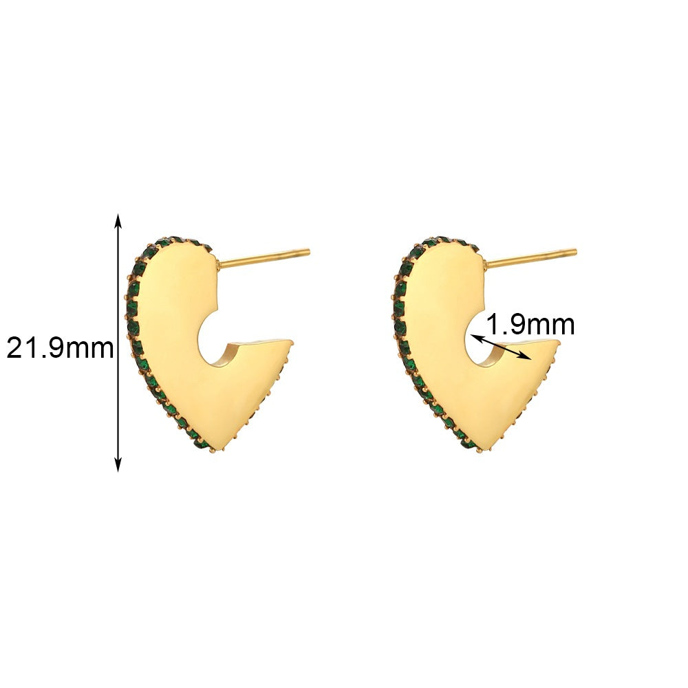 Orecchini geometrici in acciaio inossidabile alla moda con placcatura in oro 18 carati, design cavo a C micro-pavé da donna