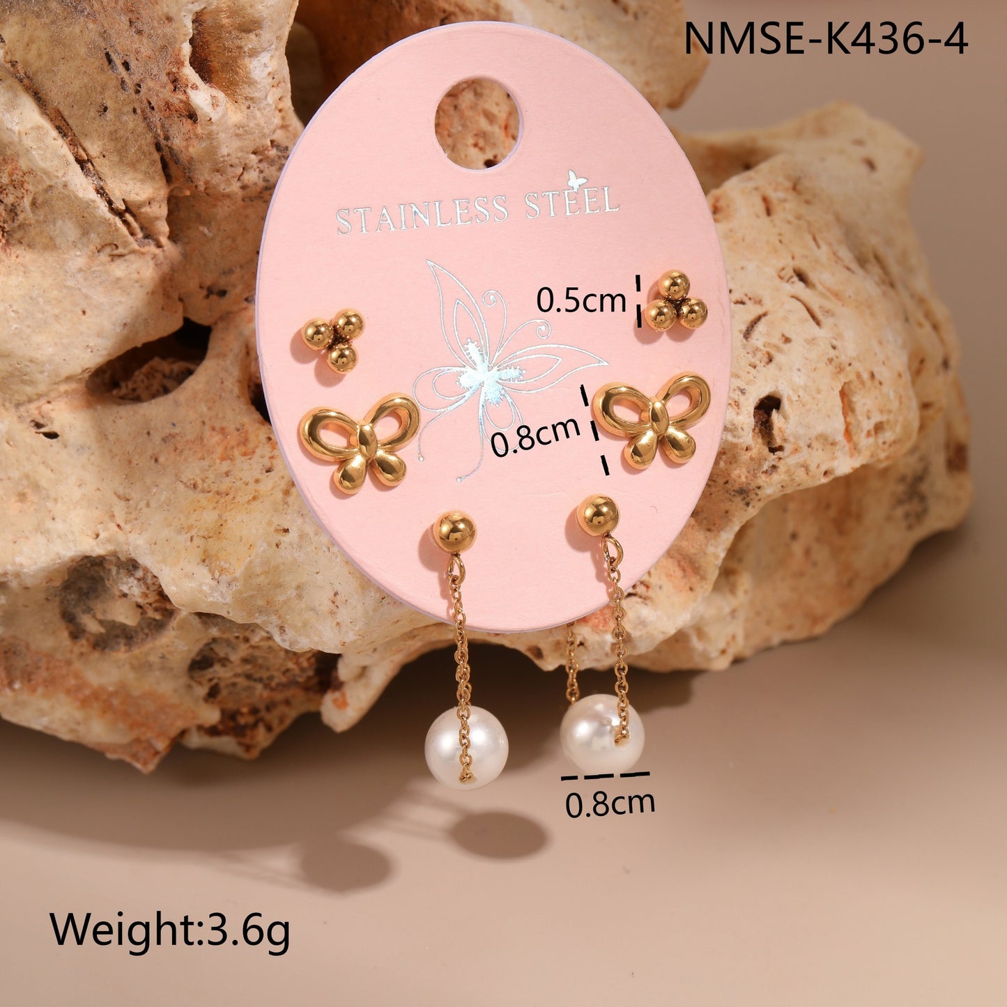 Orecchini a perno geometrici in acciaio inossidabile da donna, set da tre con intarsi di strass