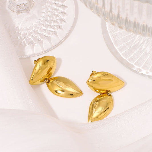 Pendientes de acero inoxidable de doble capa pulidos geométricos para mujer con chapado en oro de 18 quilates en postes de acero de titanio