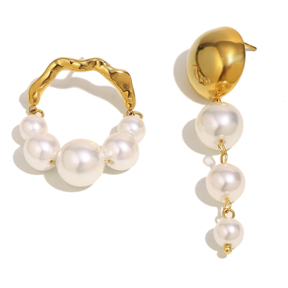 Eleganti orecchini a lobo con perle finte irregolari placcate in oro 18 carati, in acciaio inossidabile, con design geometrico, in stile vintage francese, da donna