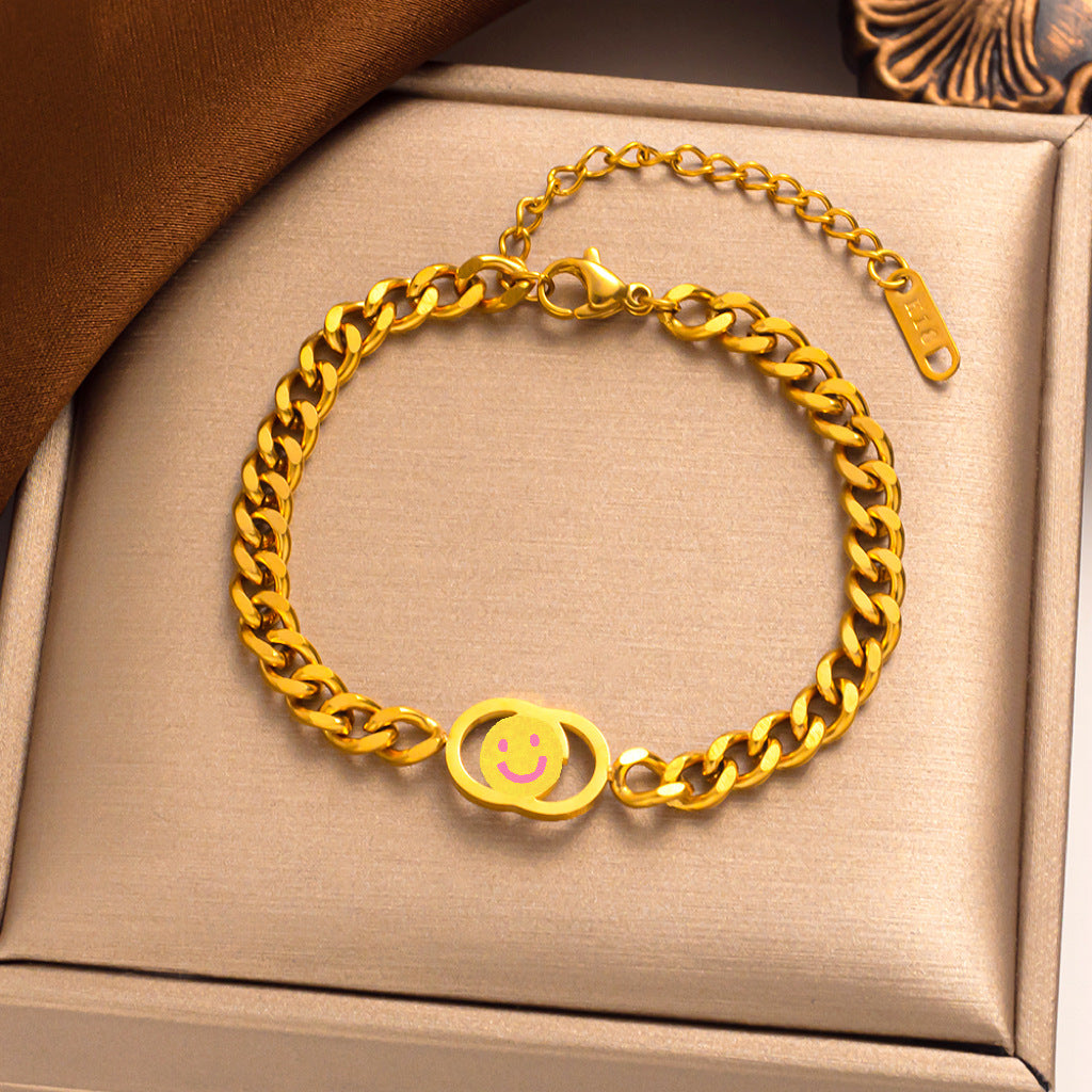 Pulsera de lujo geométrica de eslabones romanos de acero de titanio con detalles de diamantes de imitación para mujer