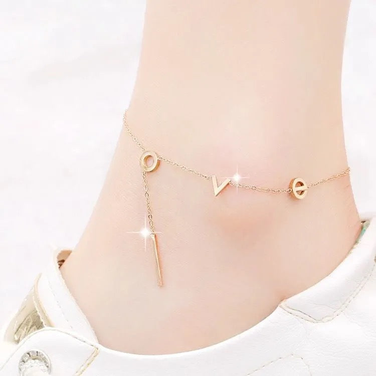 Minimalist LOVE-Shaped Titanium Steel Anklet for Women with Rose Gold Finish