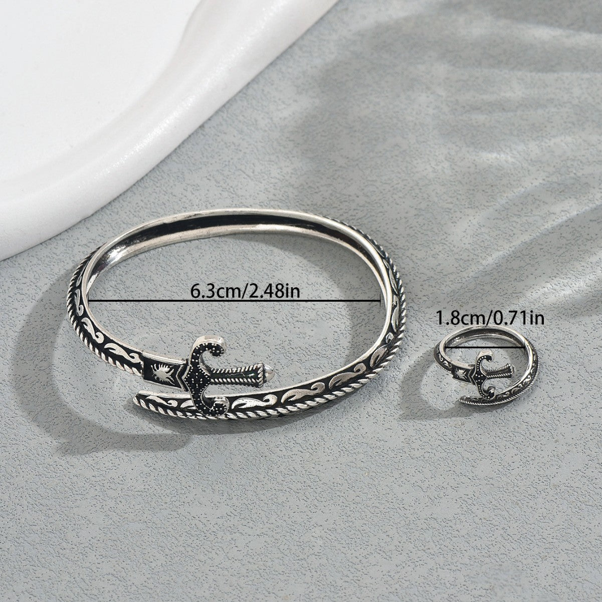 Vintage Style Cross Pendant and Bracelet Ring Set in Alloy with Plated Finish for Women