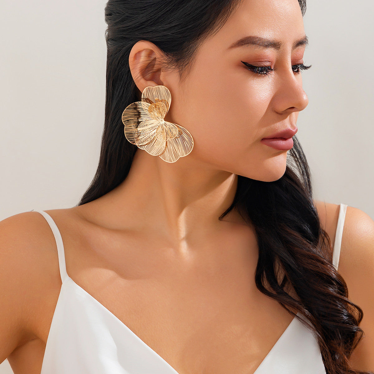 Elegant Plated Brass Floral Ginkgo Leaf Stud Earrings for Women