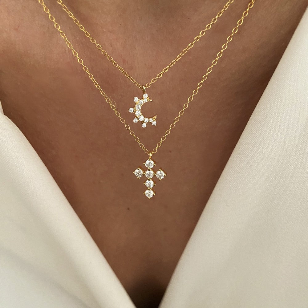 Collana Pendente a Croce Minimalista da Donna in Acciaio Inox con Placcatura in Oro PVD