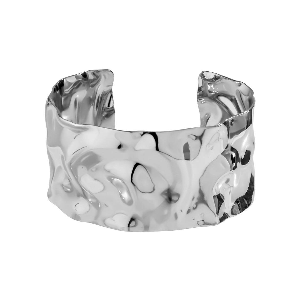 Pulsera de metal geométrica minimalista estilo francés con diseño ahuecado, acabado pulido y diseño abierto