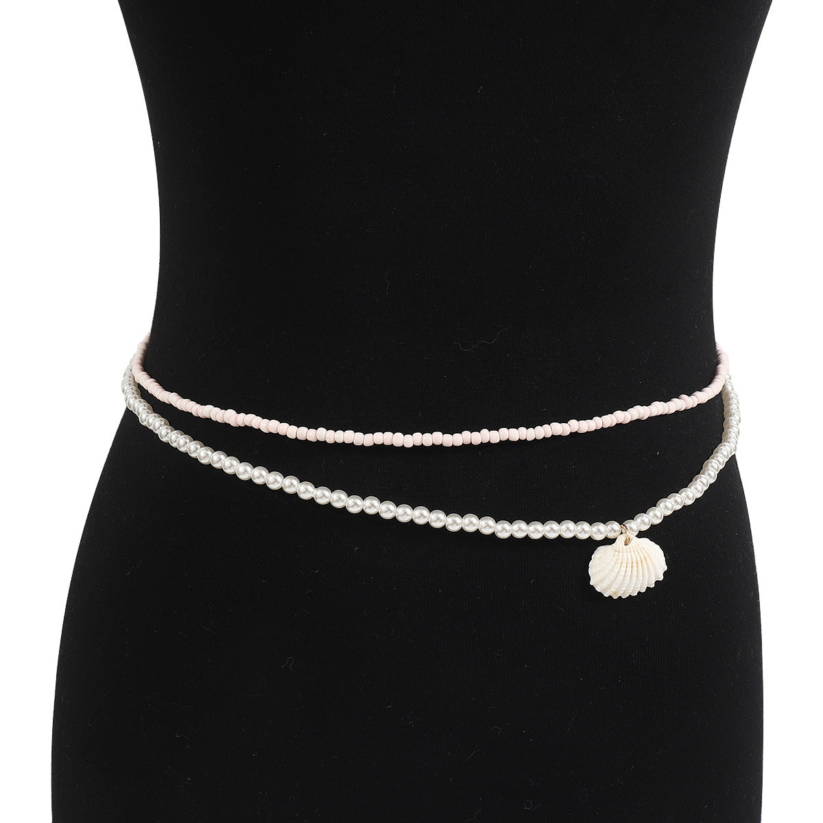 Catenina da vita a perline stile perla per donna, minimalista estiva, da spiaggia, con dettagli a conchiglia e chiusura a moschettone