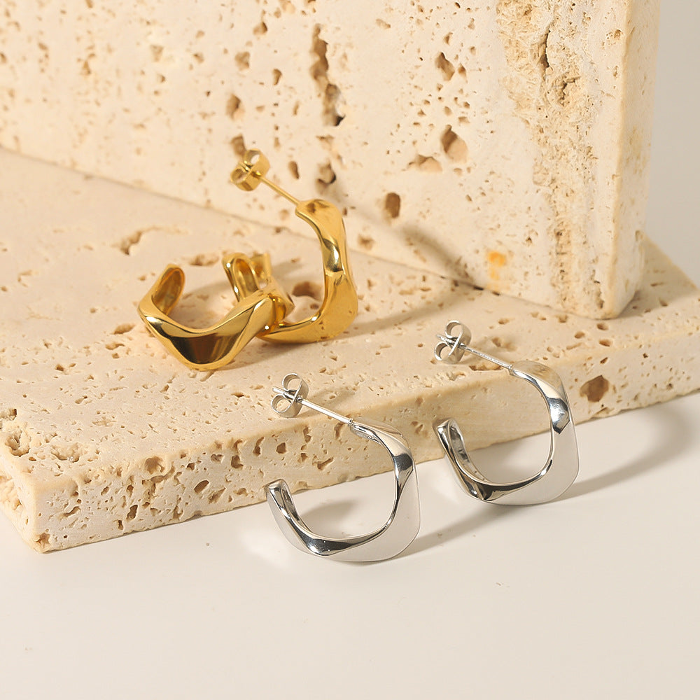 Minimalist Geometric Twisted Stainless Steel Earrings for Women with Electroplated Finish