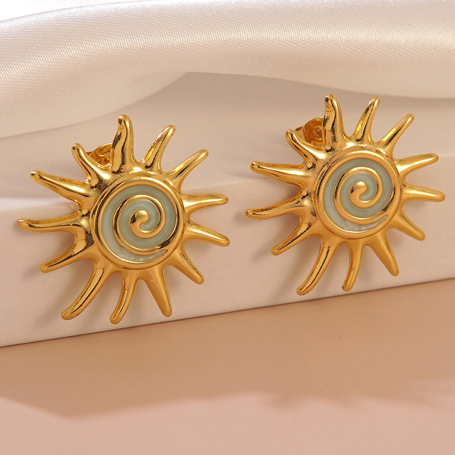 Aretes de turbina solar de acero inoxidable con goteo de aceite coloridos Sweet Streetwear