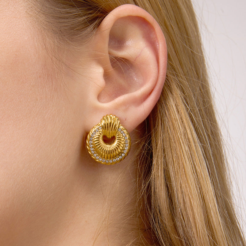 Orecchini a perno geometrici in acciaio inossidabile placcati oro 18 carati con strass da donna