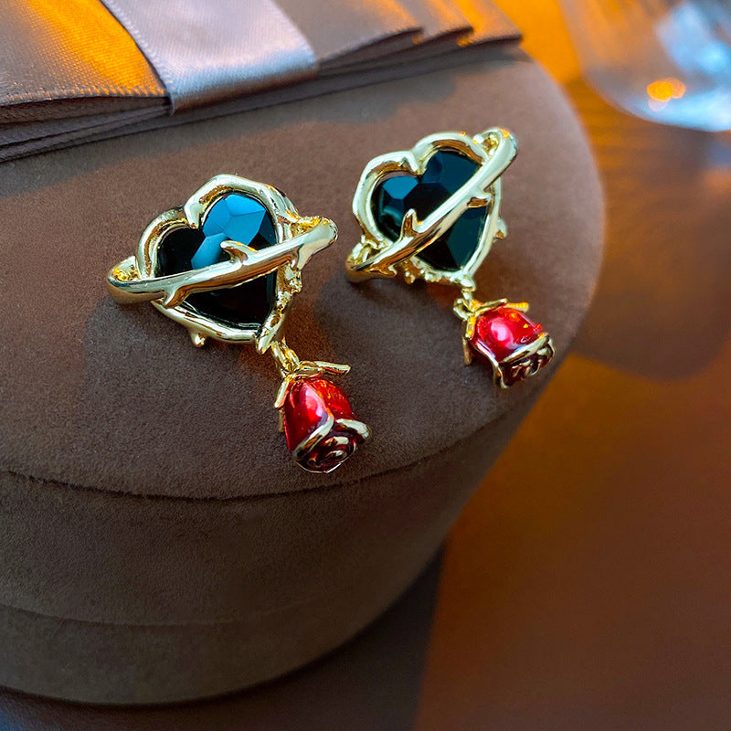 Sweet and Edgy Heart-Shaped Alloy Earrings with Gold Plating for Women