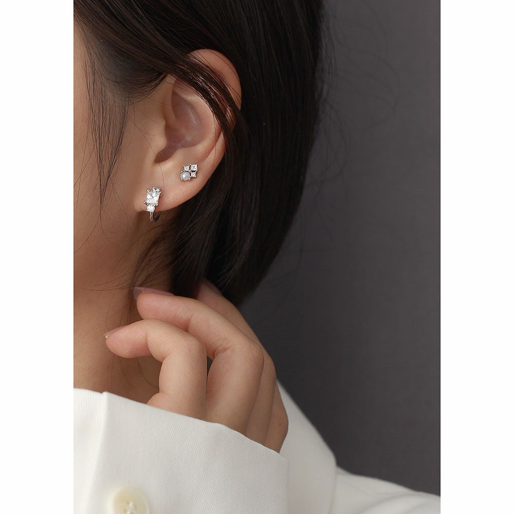Minimalist Square Shaped S925 Sterling Silver Zircon Stud Earrings for Women