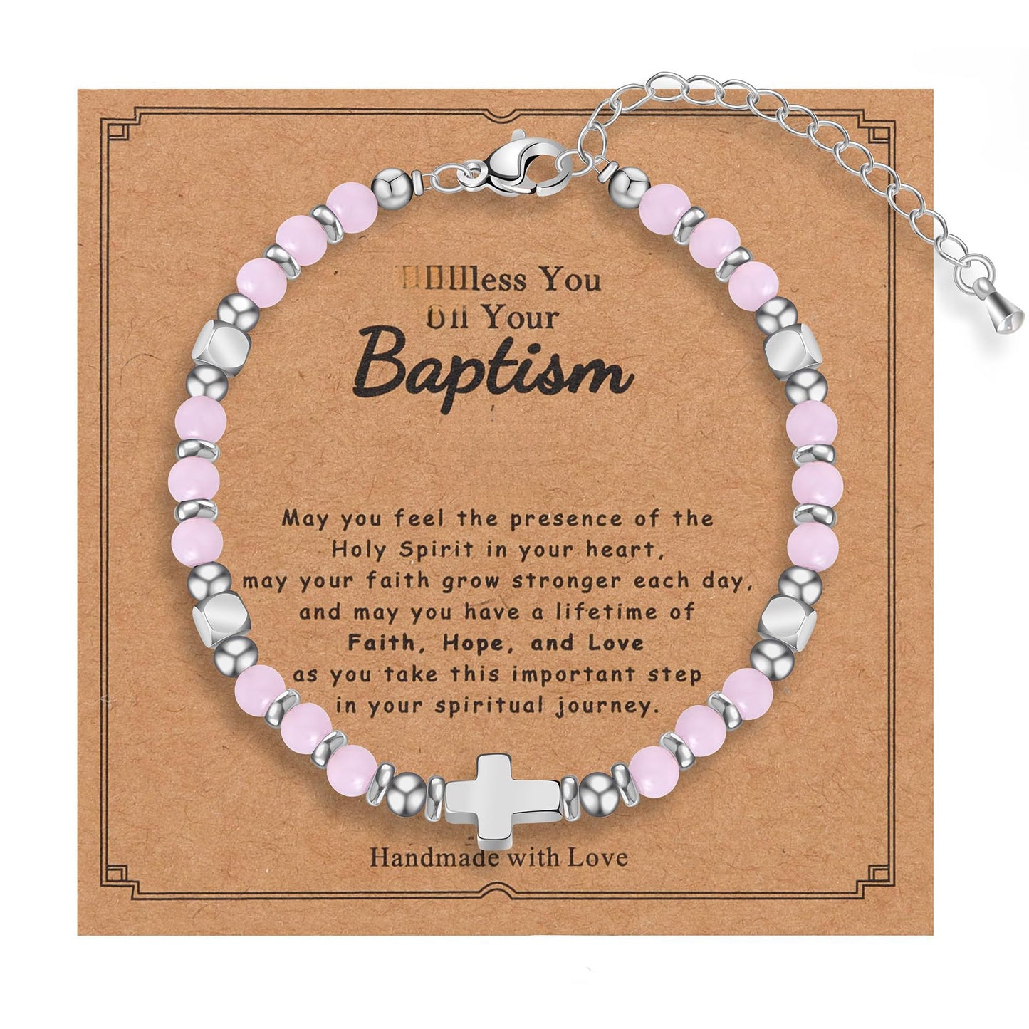 Minimalist Cross Stainless Steel Ball Chain Bracelet with Pink Crystal and Blue Turquoise for Women