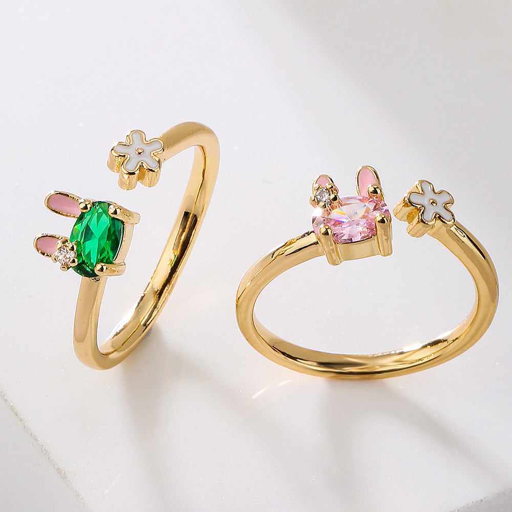 Anello a coniglio geometrico in rame placcato oro 18 carati con intarsio di zirconi per donna