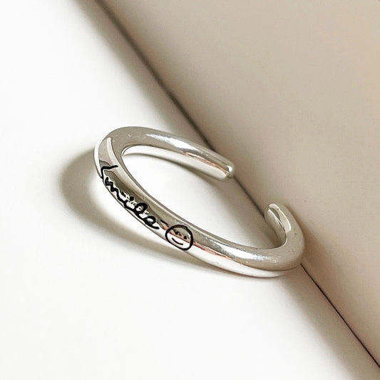 S925 Sterling Silver Smile Ring Open Band Vintage Retro Geometric Face Jewelry for Women