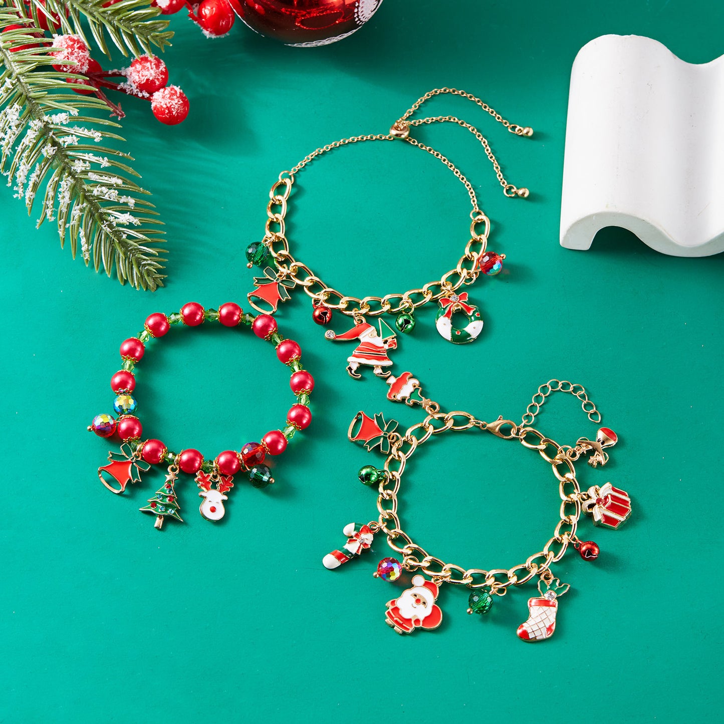 Pulsera de árbol de Navidad para mujer con diseño de bastón de Papá Noel, joyería minimalista de aleación para vacaciones