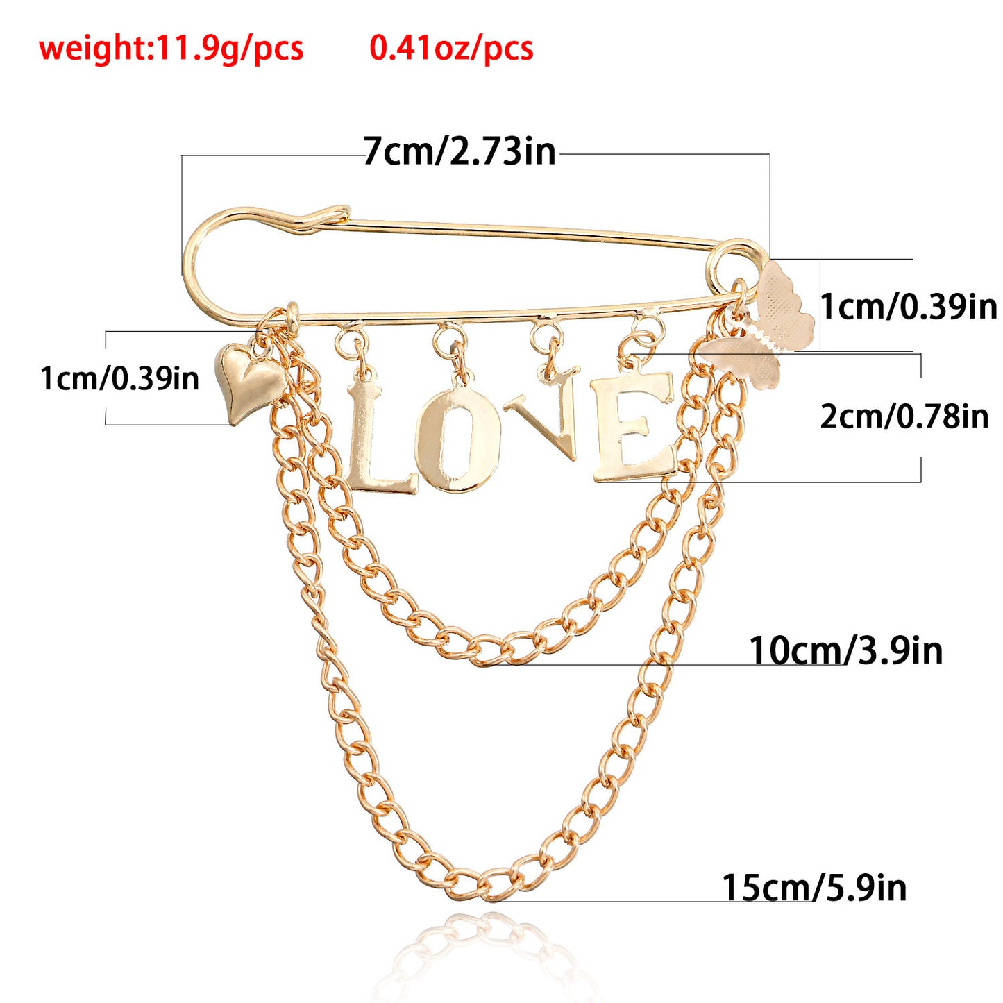 Geometric LOVE Letter Pendant Brooch with Heart and Tassel Accents for Women Alloy Plated Jewelry