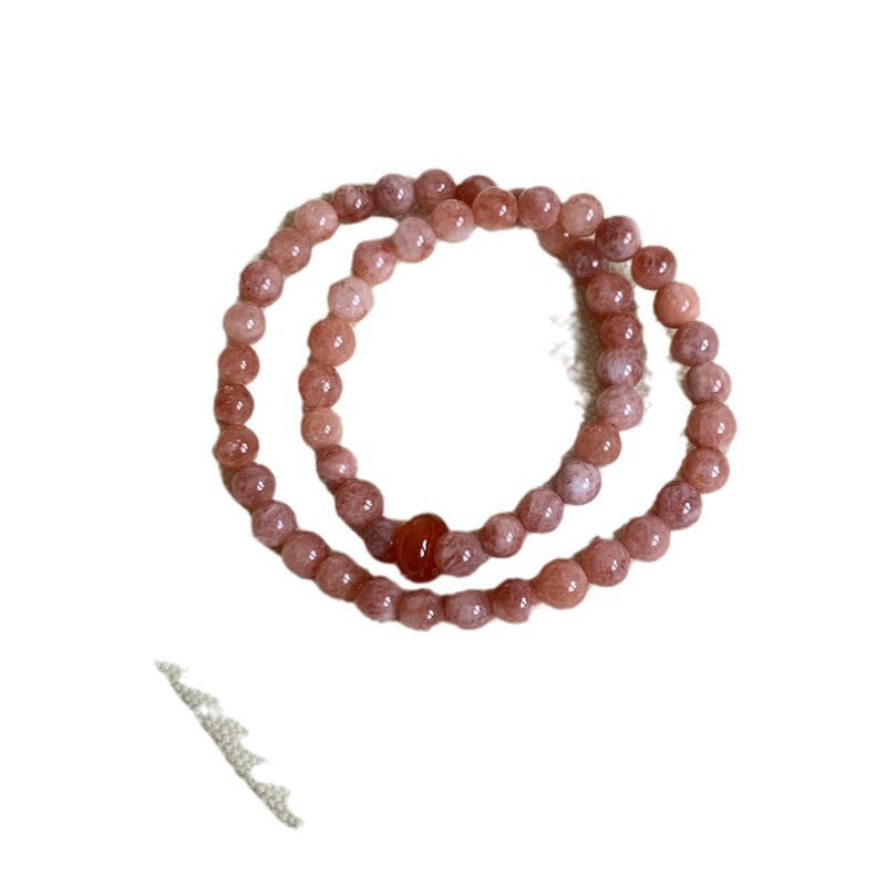 Bracciale Geometrico a Doppio Filo da Donna in Pietra del Sole Rosa, Realizzato a Mano, Accessorio Moda che non sbiadisce