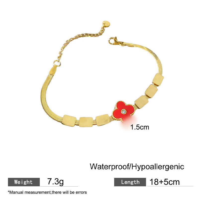 Geometric Square Plated Titanium Steel Bracelet with Smile Element