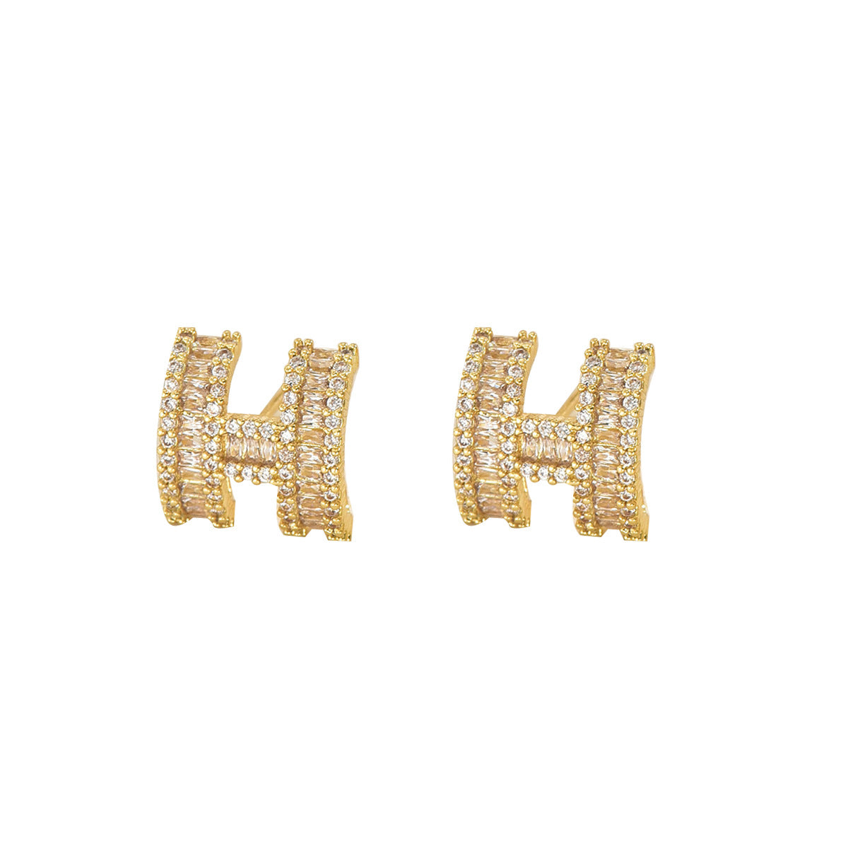 Pendientes Minimalistas Geométricos en Forma de H de Cobre con Incrustaciones de Zirconia para Mujer
