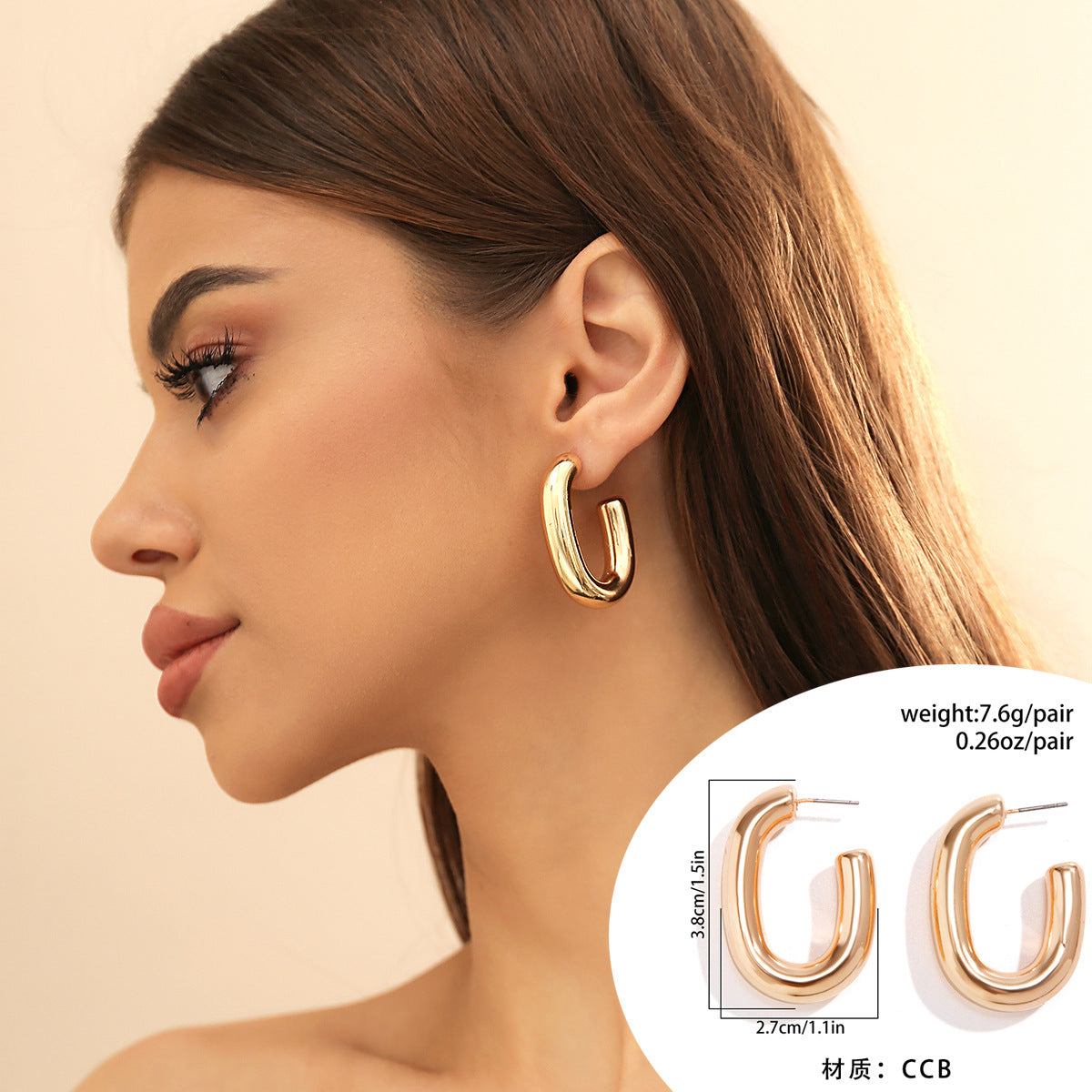 Pendientes de aro geométricos minimalistas para mujer con anillos de resina gruesos de estilo metálico y postes de acero inoxidable galvanizado