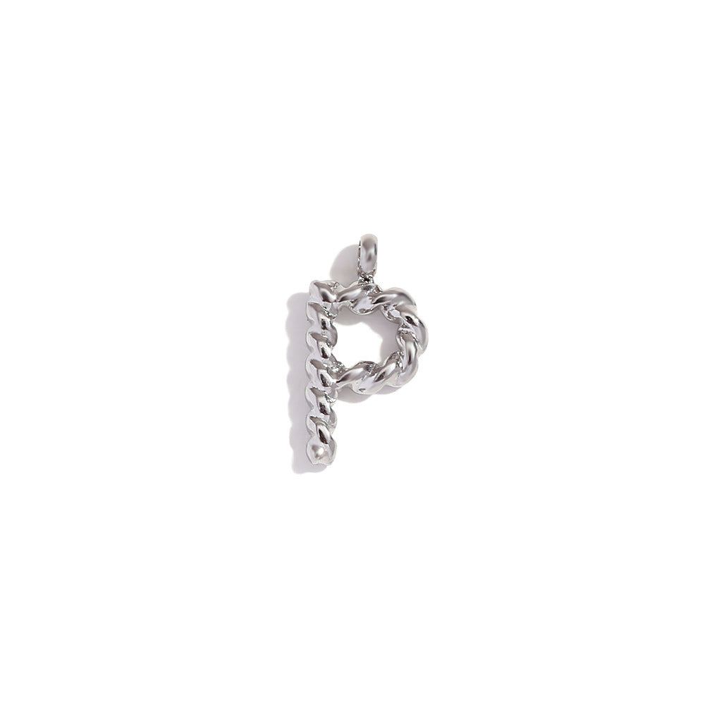 Colgante minimalista de acero inoxidable chapado en oro de 18 quilates con mini letra retorcida para mujer