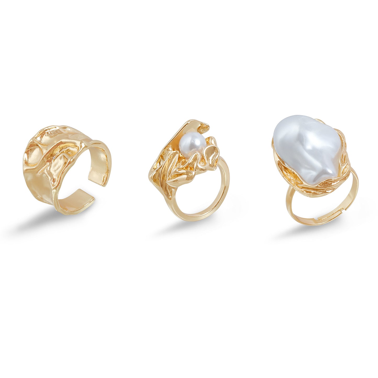 Fashion Geometric Pearl and Gemstone Inlay Plated Adjustable Ring for Women
