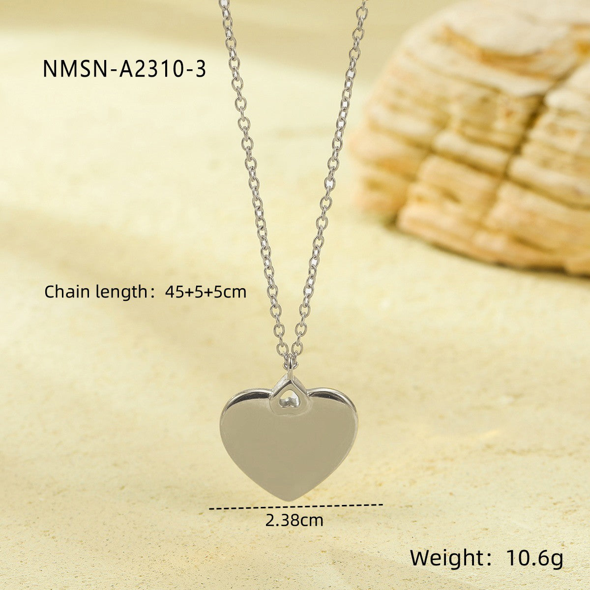 Elegante collar con colgante de acero inoxidable chapado en forma de corazón para mujer