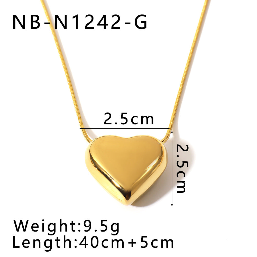 Minimalist 3D Heart-Shaped Titanium Steel Pendant Necklace with 18K Vacuum Plated Finish on O-Chain for Women