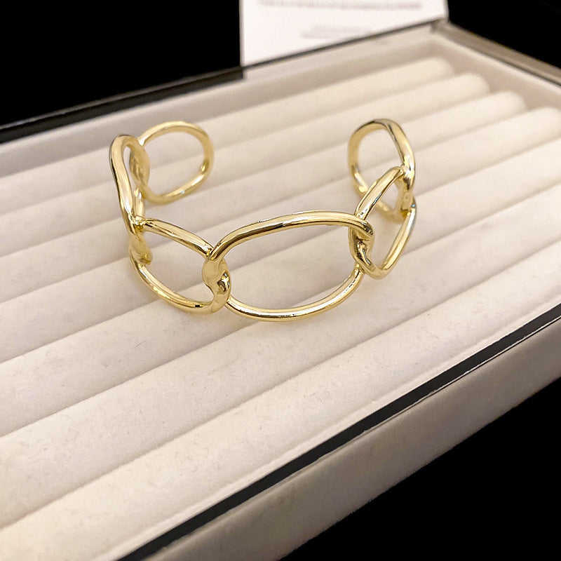 Pulsera Minimalista Geométrica de Metal con Cadena Gruesa de Eslabones Abiertos para Mujer