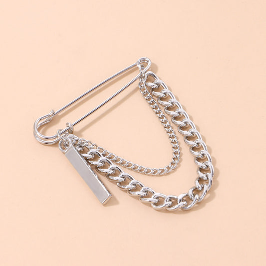 Geometric Alloy Chain Brooch for Men and Women - Plated Streetwear Fashion Jewelry - Kawaii Minimalist Style