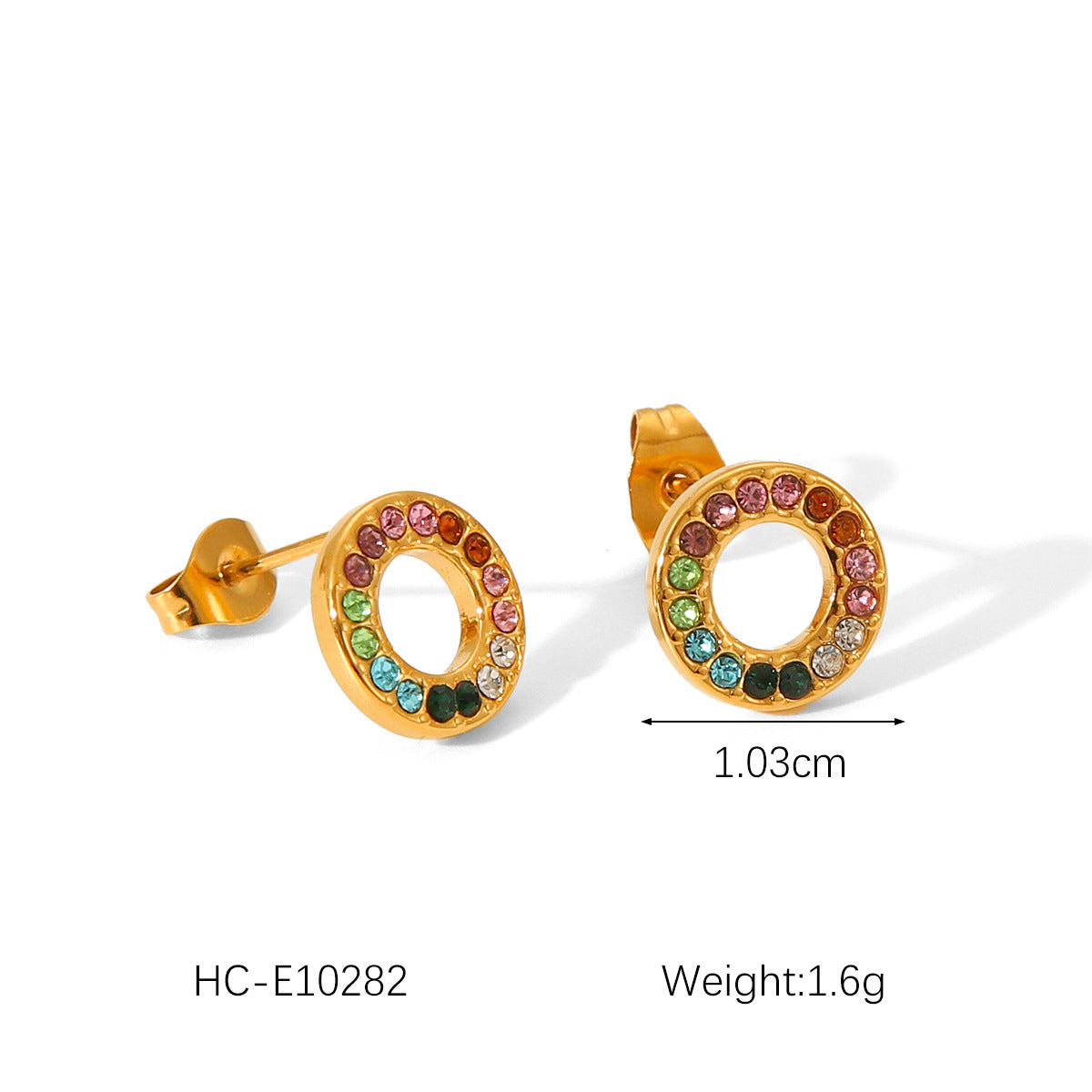 Luxury 18K Gold Plated Geometric Round Stainless Steel Stud Earrings for Women