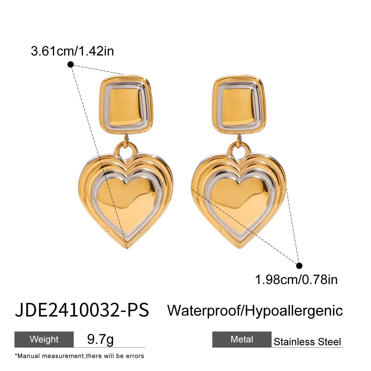 Pendientes de acero inoxidable en forma de corazón minimalista con acabado chapado para mujer