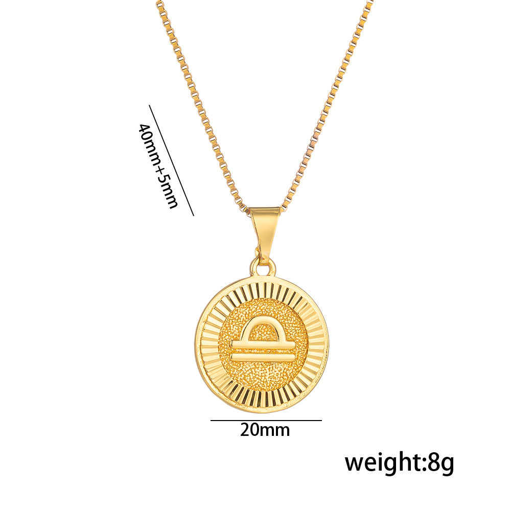 Fashionable Zodiac and Letter Shape Polished Titanium Steel Necklace for Women with O-Chain