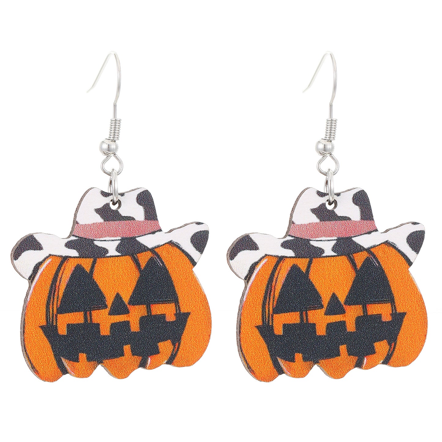 Orecchini in Legno Teschio Zucca Gotica di Halloween con Perno in Oro 14K, Forma Geometrica, Design Stampato