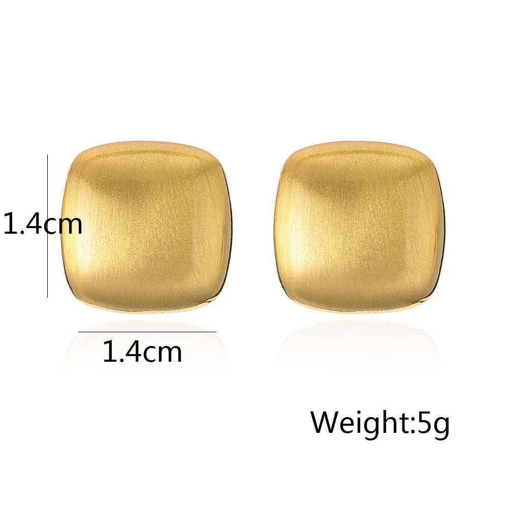 Minimalist Geometric Stud Earrings for Women Copper Base with Real Gold Plating and Brushed Finish