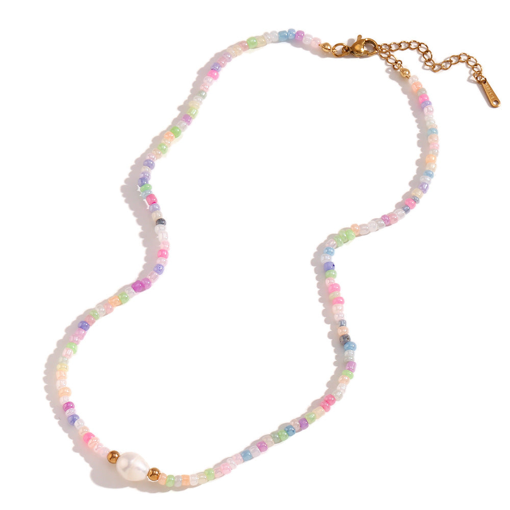 Fashionable Minimalist Geometric Stainless Steel Necklace with Cultured Freshwater Pearl Accents for Women