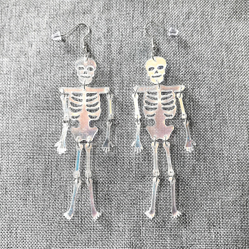 Pendientes acrílicos de esqueleto de estilo punk de dibujos animados para mujeres y hombres con temática de Halloween
